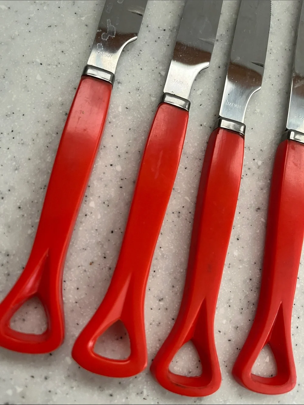 Vtg IIC Stainless Japan Red Handle Flatware 4 Settings 2 Serving Spoons *READ*